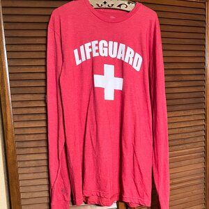 ANN ARBOR Lifeguard Mens Medium Red Long Sleeve Graphic Tee 29x40